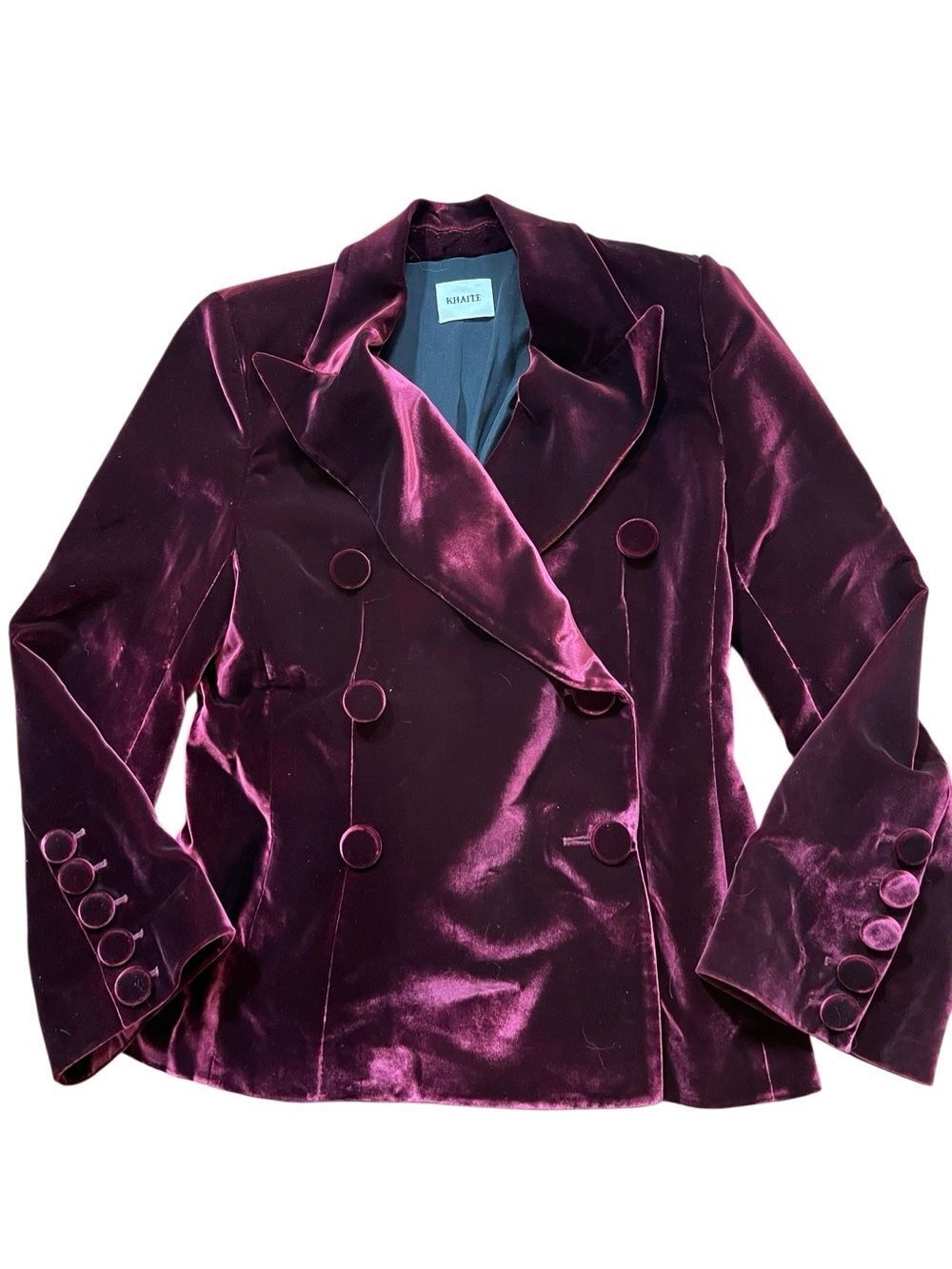 Khaite Blazer Cathy Burgundy Velvet Double Breasted Peak Collar Size 12 - Picture 2 of 14